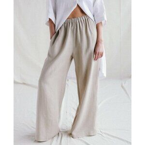 Man In the Studio Linen palazzo pants Beige coastal wide leg sz M